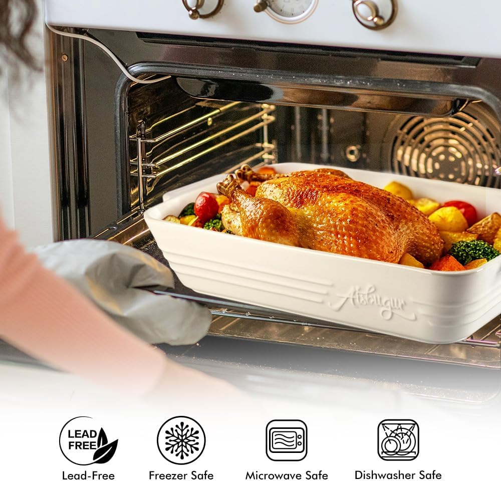 Casserole Dishes for Oven,9x13 Ceramic Baking Dish,4.2 Quarts Large Lasagna Pan with Handles Deep and Large Capacity,Durable Bakeware for Lasagna, Home Decor, Wedding Gift, White - HomeSpice