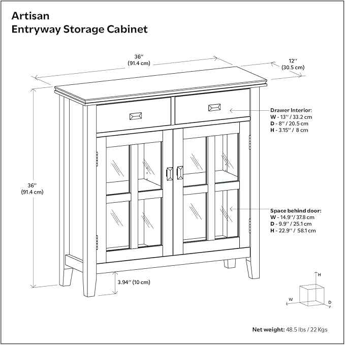 SIMPLIHOME Artisan SOLID WOOD 36 Inch Wide Contemporary Entryway Storage Cabinet in Russet Brown, For the Living Room, Entryway and Family Room