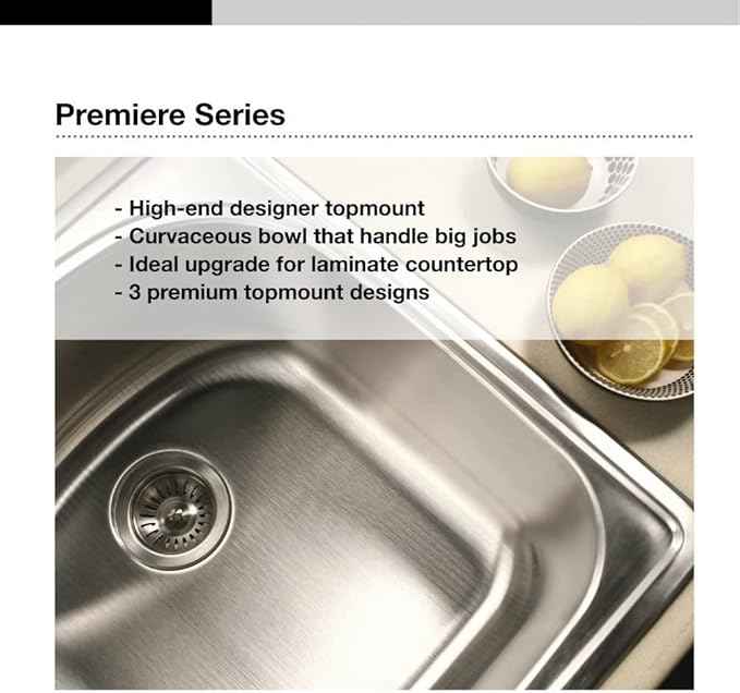 Houzer Stainless Steel PGT-4322-1 Premiere Gourmet Series - Topmount 4-Hole Triple Bowl Kitchen Sink, Premium Corrosion Resistant Quality, Ideal for Kitchen and Bar Use, Includes 2 Basket Strainers