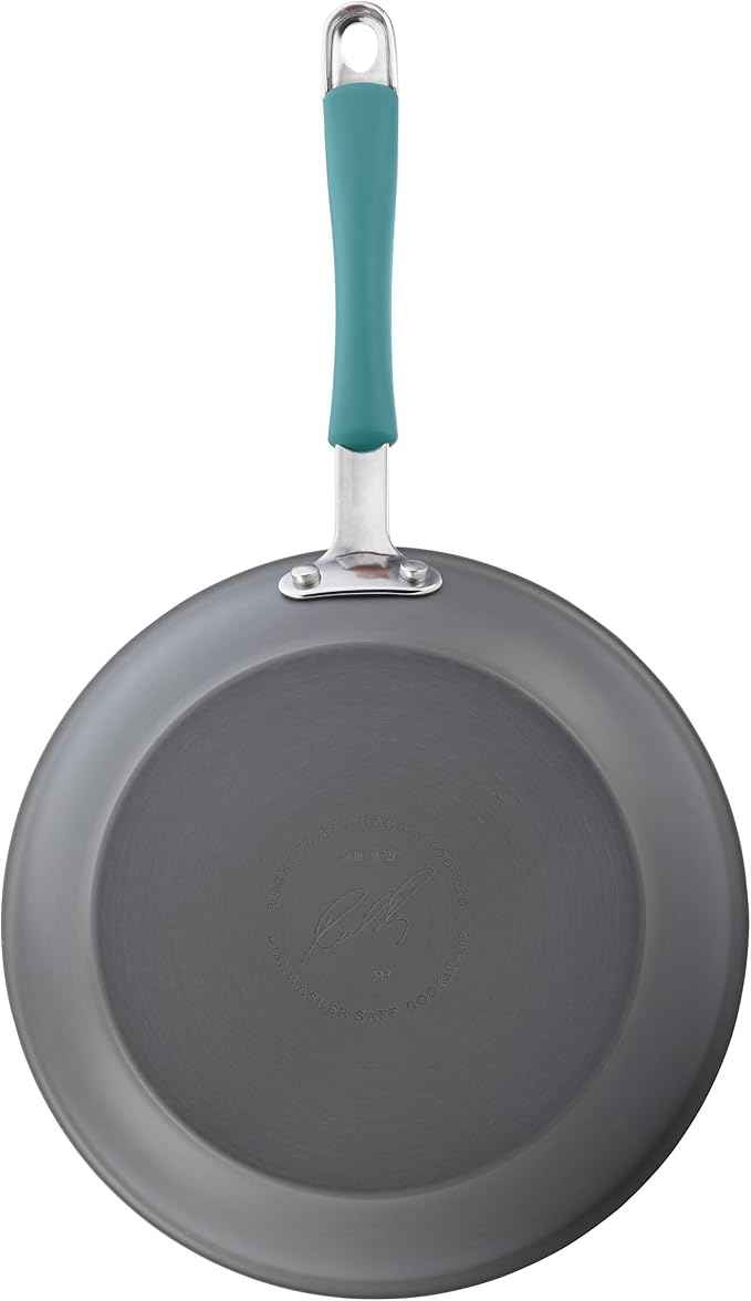 Rachael Ray Cucina Hard Anodized Nonstick Cookware Pots and Pans Set, 12 Piece, Gray with Blue Handles