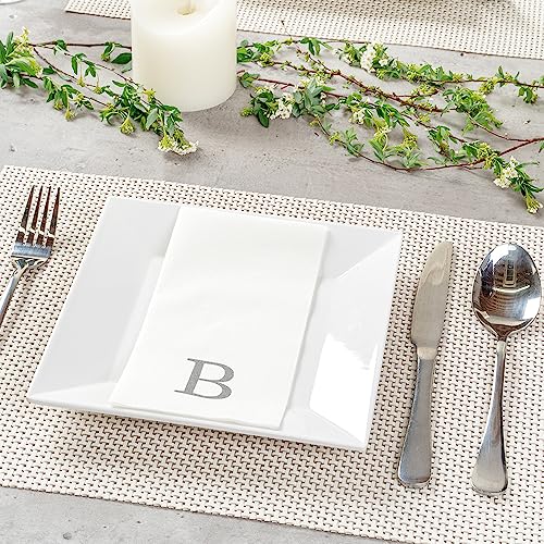 Paper Rectangle Silver Letter B Linen (Silver / 50 Count / B)