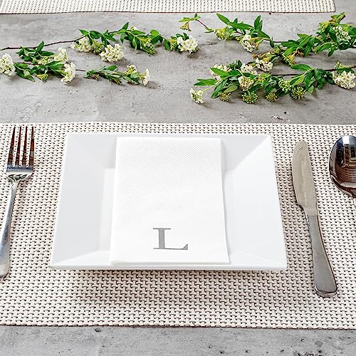 Silver l White Linen Feel Guest Towel Napkin (Silver / 2000 Count / L)