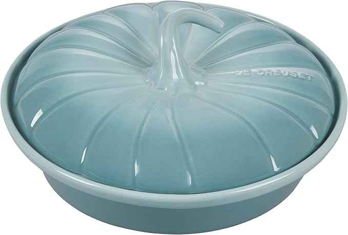 Le Creuset Stoneware Figural Pumpkin Baker with Lid, 9", Sea Salt