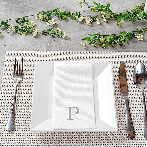 Silver P White Linen Feel Guest Towel Napkin (Silver / 2000 Count / P)