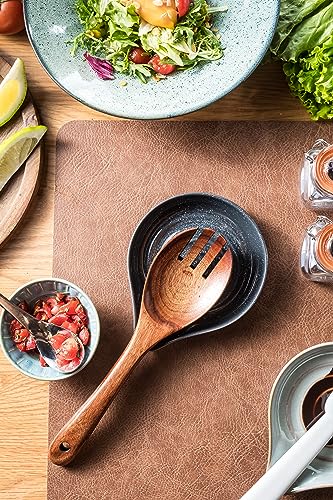 Spoon Rest Ceramic Spoon Holder for Stove Top Large Spatula Rest (Speckled Dark Gray)