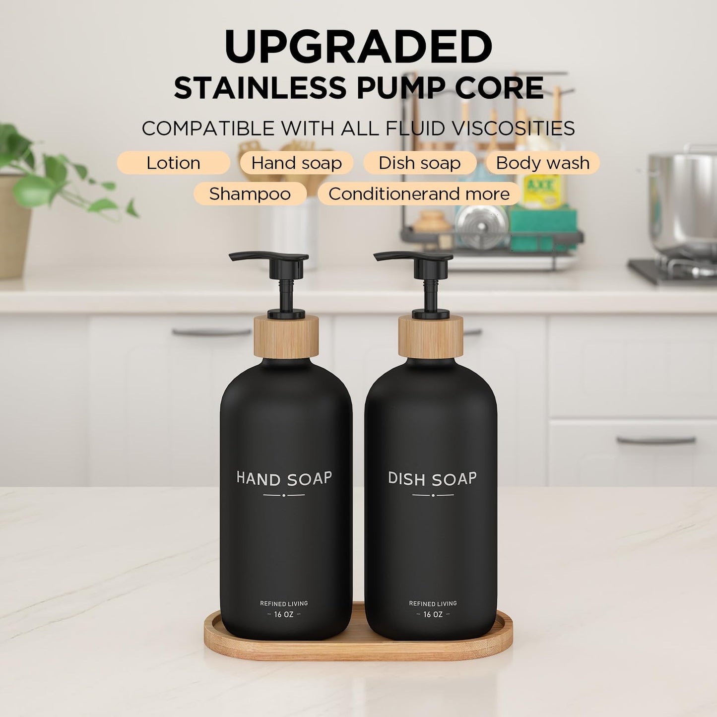 Hand and Dish Soap Dispenser Set (Hand Dish (Black))