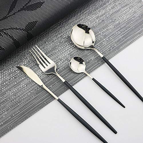 Black Silver Silverware Set (Service for 4 / Black/Silver)