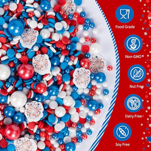 Edible Red White Blue Confetti Sprinkles (Patriotic Mix)