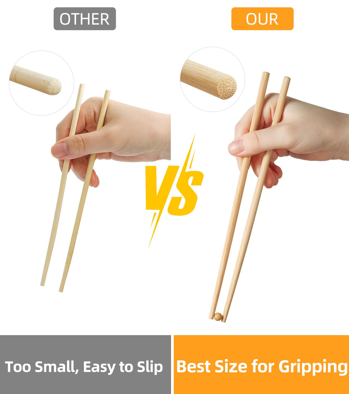 50 Pairs Chopsticks Disposable Reusable 9.5" Individually Wrapped Bulk Premium Quality (Style 1)