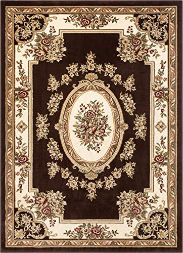 Timeless Collection Le Petit Palais Brown 3x5 Luxurious Traditional French Aubusson Medallion Oriental Area Rug Perfect for Living Room Bedroom or Dining Room Easy (3'11" x 5'3" (Rectangular) / Brown)