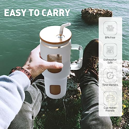 Glass Tumbler with Straw and Lid (White / 40 Ounces)