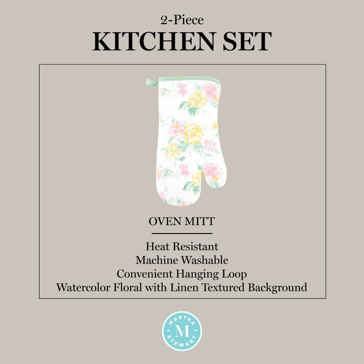 Amber Floral Oven Mitt & Pot Holder Set 2 (Petal Pink)