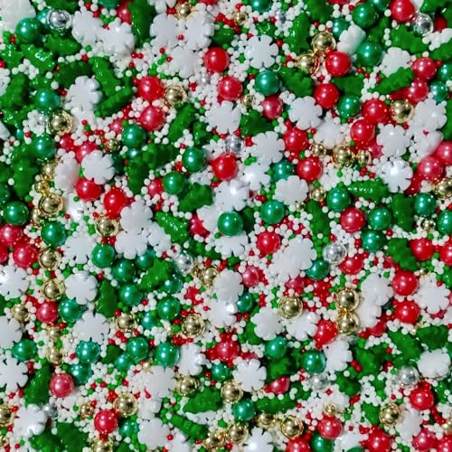 Christmas Mixed Sprinkles Edible Pearls Cake Decorations Cupcake Toppers Cookie Decorating Perfect for Wedding Party Valentine Halloween Christmas Supplies 4.58OZ (Christmas)