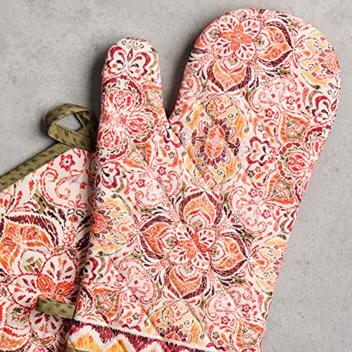 100% Cotton Oven Mitt & Pot Holder Set (036 - Damask / 7.5" x 13" & 8" x 8" (Oven Mitt & Pot Holder))