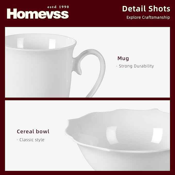 HomeVss, New Bone China Dinnerware Set, Embossed Lotus Design, 40pc Set