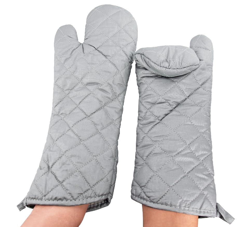 17 Inch Extra Long Heat Resistant Oven Gloves New Cotton Oven Mitts Kitchen Gloves High Temperature Cooking Tool BBQ Gloves (Silver / 17 Inch)