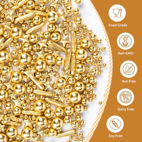 Edible Gold Sprinkles for Cake Decorating (Gold Pearl Rod Star)