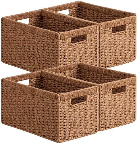 4 Pack Wicker Basket (Rectangular- 4pack 13.4"×8.3"×7.1" / Caramel)