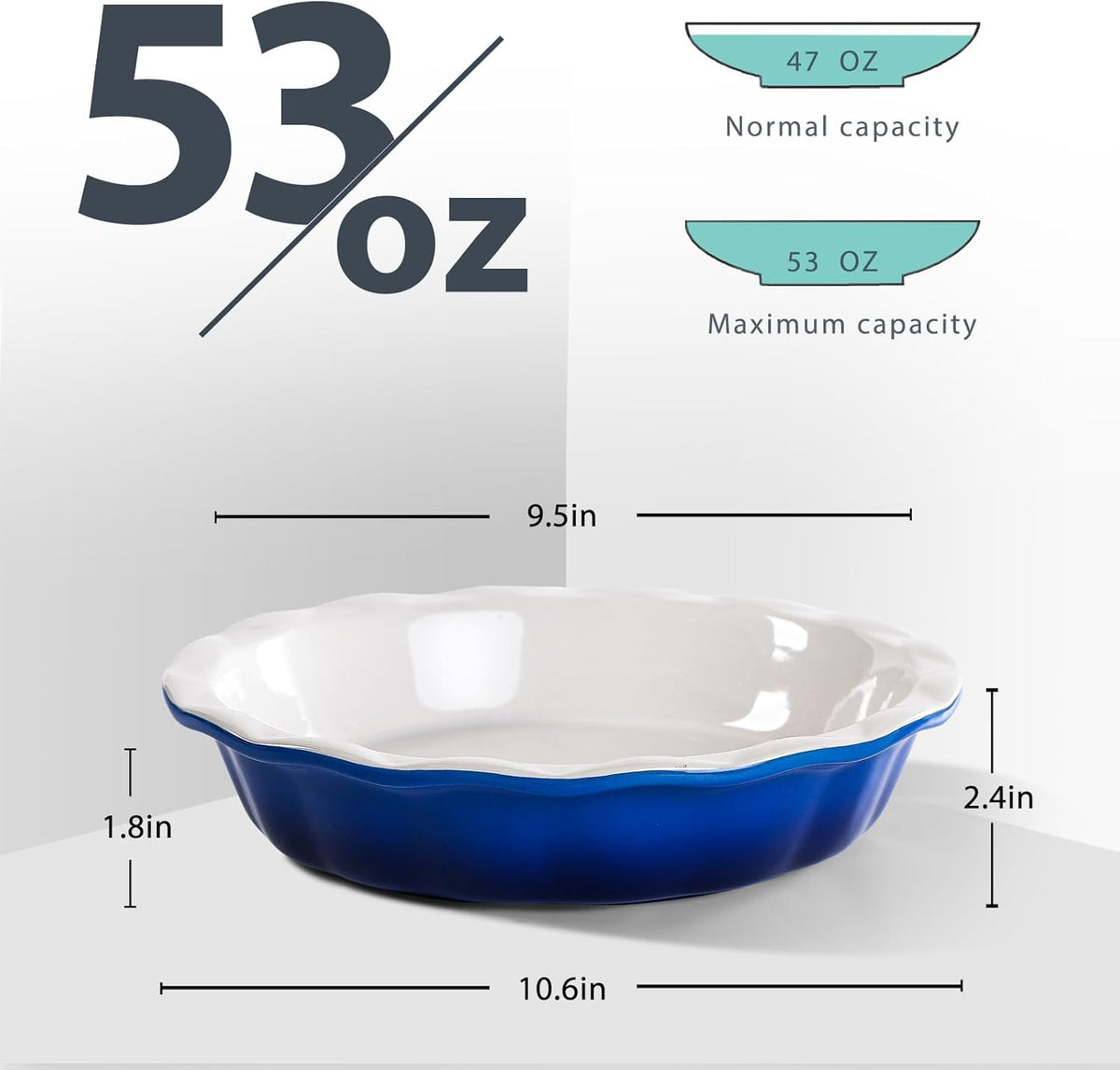 Lareina Ceramic 9 Inch Deep Dish Pie Pans, Set of 2, Blue, Non-Stick, Oven & Dishwasher Safe, Ideal for Baking Pies, Quiches, Cakes - HomeSpice