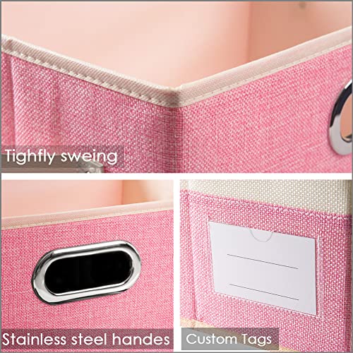 Large Collapsible Storage Baskets for Closet [3 (Pink&Cream / Large(3-Pack))