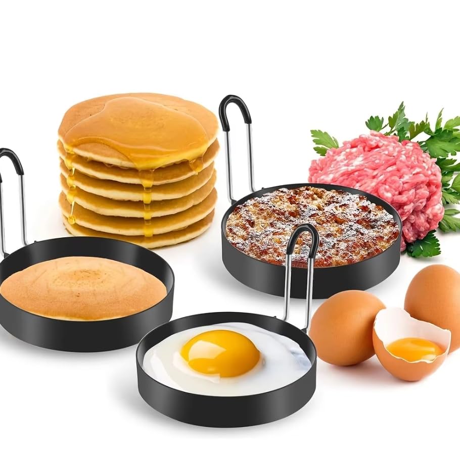 3.5" Egg Rings Set of 4 with Silicone Handle