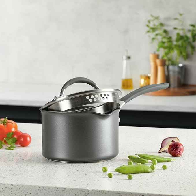 Circulon A1 Series with ScratchDefense Technology Nonstick Induction Straining Sauce Pan with Lid, 2 Quart, Graphite