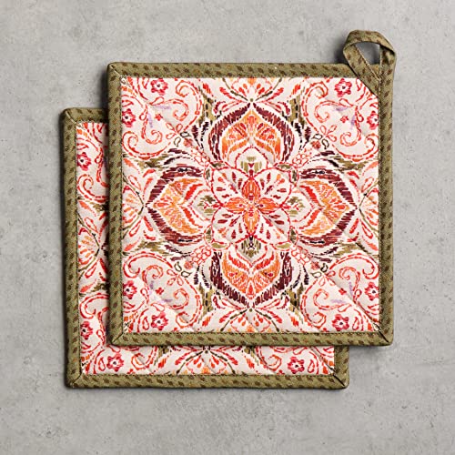 Pot Holders 100% Cotton Potholders (036 - Damask / 8" x 8" (Pot Holder Pack of 2))