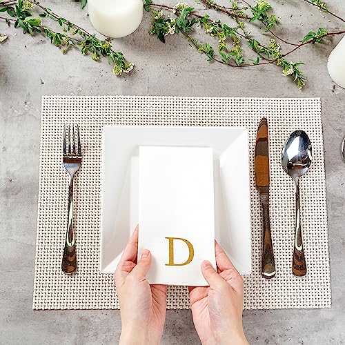 Paper Rectangle Gold Letter D Linen (Gold / 2000 Count / D)