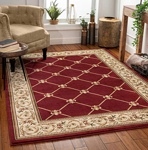 Patrician Trellis Red French European Formal Traditional 5X7 (5'3" x 7'3" (Rectangular) / Red)