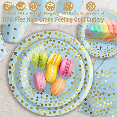 Blue Gold Paper Plates Set (50 Count)