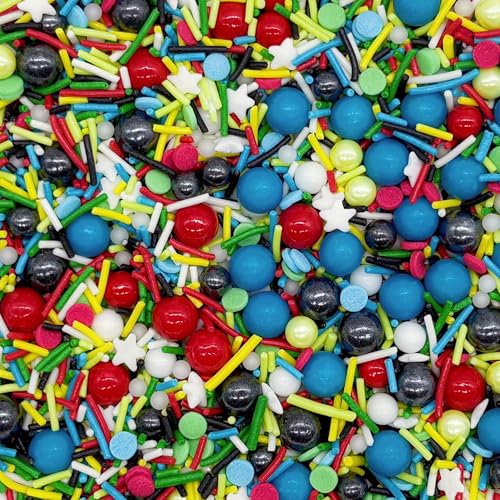 Blue & Red & Green & Yellow Sprinkles Mix Size Pearls Comic Book Themed Cake Decorations Cupcake Toppers Perfect for Wedding Party Valentine Christmas Supplies 4.58OZ (Blue&Red&Green&Yellow)