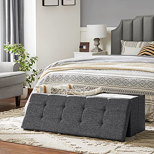 43.3 Inches Storage Ottoman (Dark Gray / 15"D x 43"W x 15"H (with Flipping Lid))