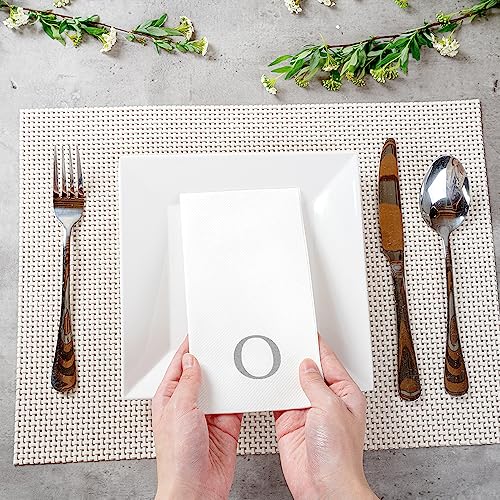 Paper Rectangle Silver Letter O Linen (Silver / 50 Count / O)