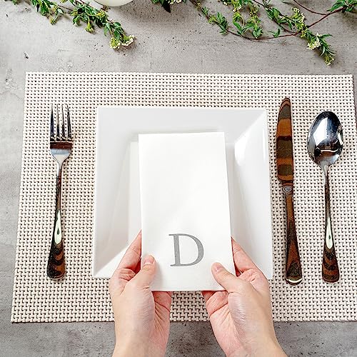 Paper Rectangle Silver Letter D Linen (Silver / 50 Count / D)