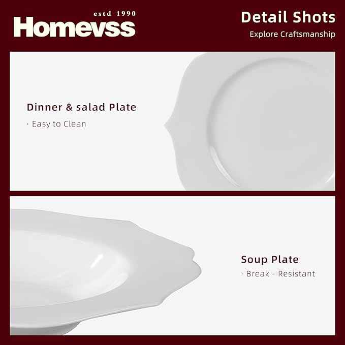 HomeVss, New Bone China Dinnerware Set, Embossed Lotus Design, 40pc Set