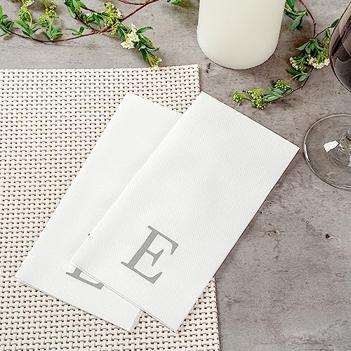 Paper Rectangle Silver Letter E Linen (Silver / 50 Count / E)