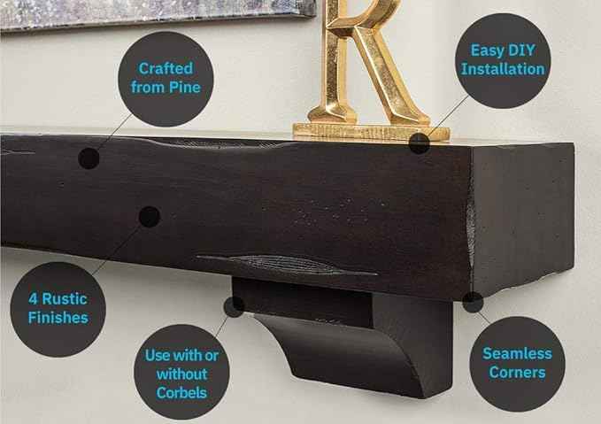 MANTELSDIRECT Breckenridge 60” Fireplace Mantel Shelf with Corbels – Rustic Floating Mantel Shelf for Over Fireplace – Espresso Rustic - Wood Shelf for Wall – Pine Box Construction