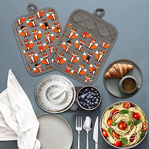 Pot Holders Set of 2 (Fox, Gray Potholders)