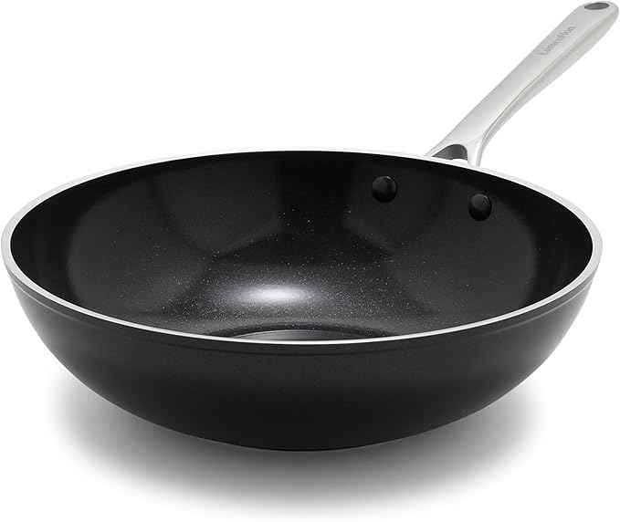 Orfeo 11” Nonstick Wok Pan, Made in Italy, Diamond Ceramic PFAS-Free Cookware, Induction Ready, Scratch Resistant, Laser-Fused Surface for Durability, Dishwasher Safe, Black