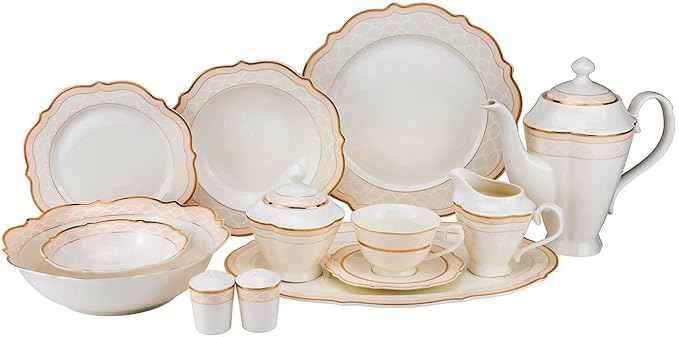 Euro Porcelain 57-pc Banquet Dinnerware Set, Luxury Bone China Tableware, Service for 8 (6664G) 6664-20