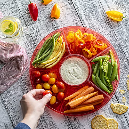 6 Sectional Round Plastic Serving Tray (Red)