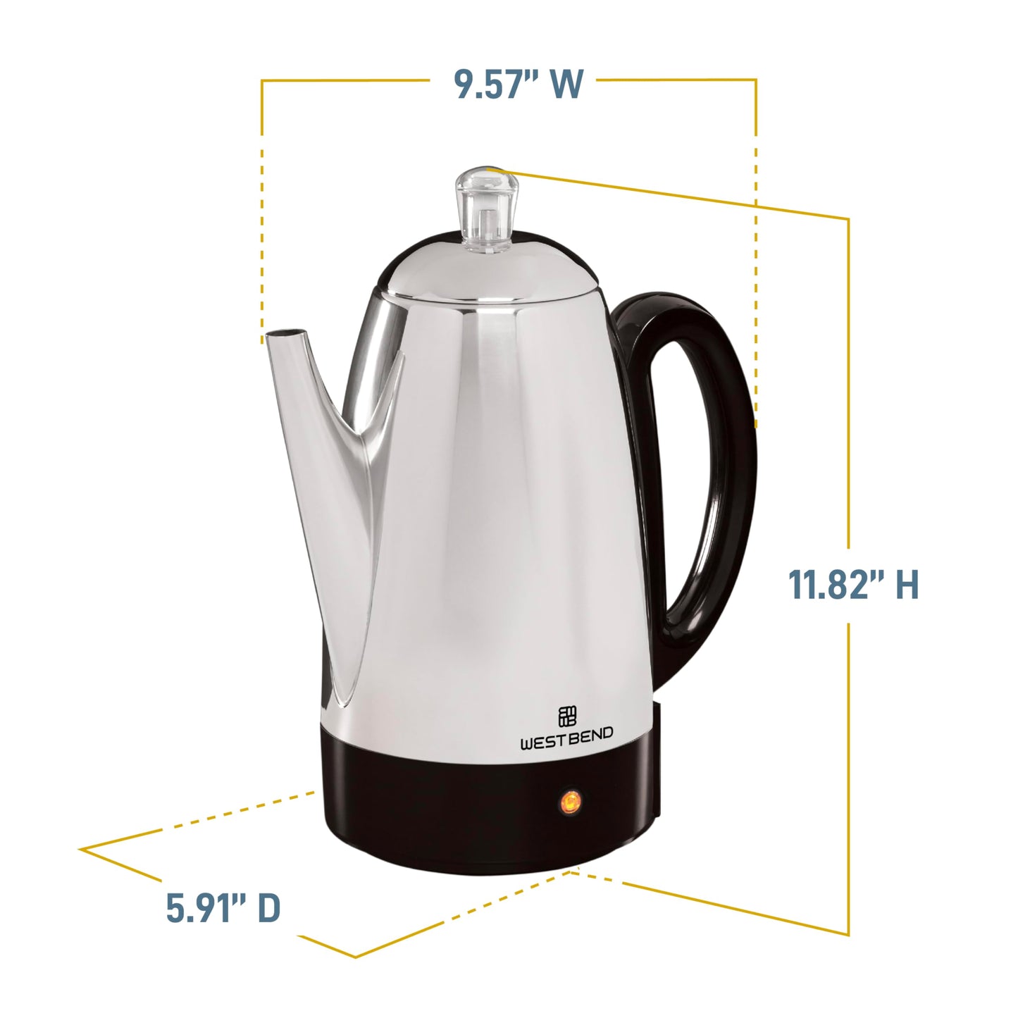 Electric Percolator Classic Style Coffee Maker with Heat Resistant Handle Base and Detachable Cord with Stainless Steel Stem and Basket