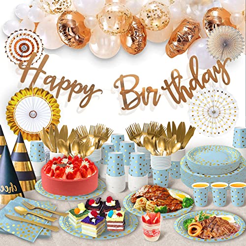 Blue Gold Paper Plates Set (50 Count)