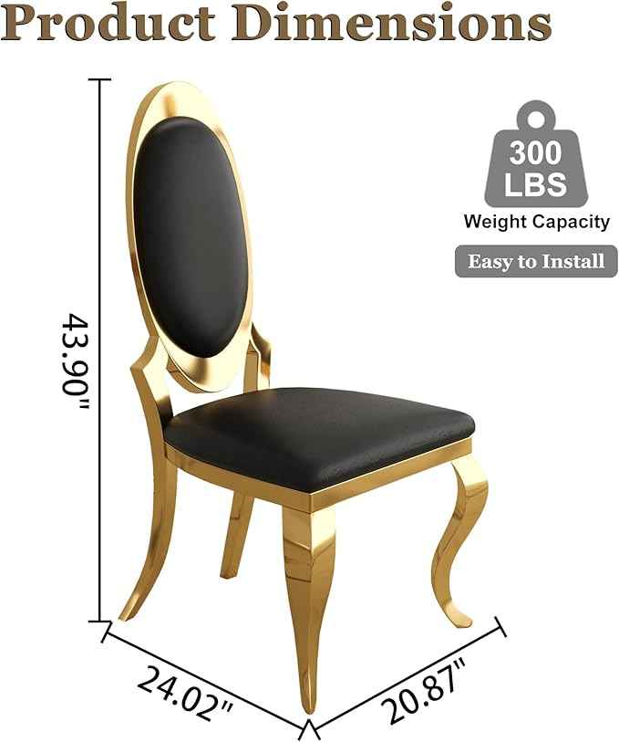 Modern Dining Chairs Set of 4, Luxury Faux Leather Upholstered Armless Dining Room Chair with Mirrored Stainless Steel Gold Legs, Mid Century Accent for Wedding Party Banquet Reception, White