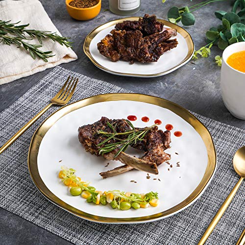 Modern Poreclain 16 Piece Dinnerware Set (16-Pieces Service for 4 / White with Gold Rim)