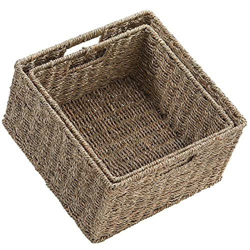 Wicker Storage Baskets for Organizing (13 x 13 x 7.5 inches / Natural (Seagrass))