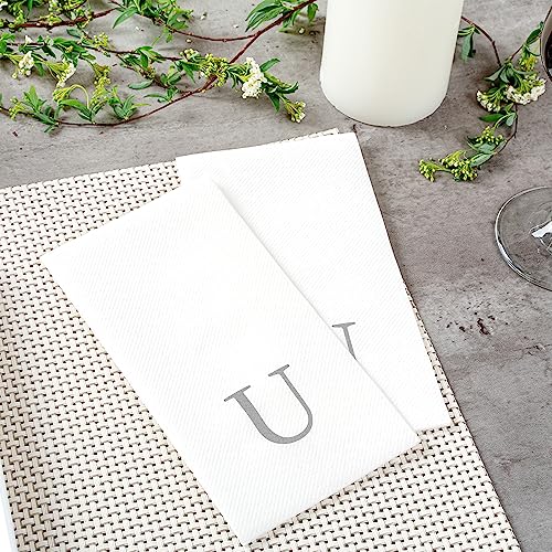 Silver U White Linen Feel Guest Towel Napkin (Silver / 2000 Count / U)