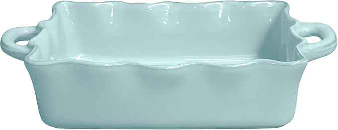 Casafina Ceramic 13.5" x 8.5" Rectangular Ruffled Baker - Cook & Host Collection, Robin's Egg Blue | Oven & Dishwasher Safe Bakeware | Food Safe Glazing | Restaurant Quality Dinnerware