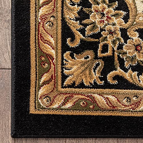 Pastoral Medallion Black French European Formal Traditional Area Rug (5'3" x 7'3" (Rectangular) / Black)
