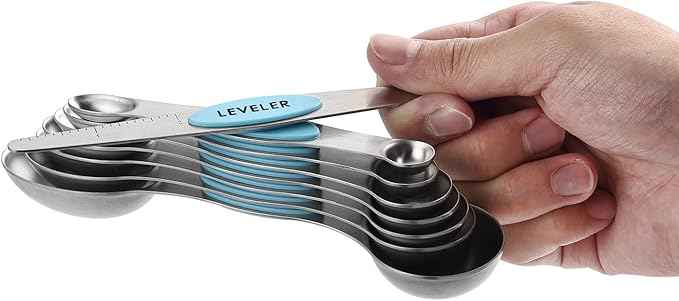 Spring Chef Stainless Steel Magnetic Measuring Spoons Set of 8 with Leveler, Metal Teaspoon & Tablespoon Measuring Spoons with Strong Magnets, Kitchen Gadgets for Baking & Cooking - 2 Pack - Aqua Sky